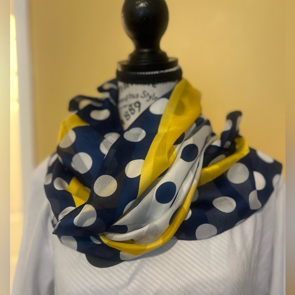 La Trend Polka Dot Scarf with Yellow Border 30x30 - Picture 4 of 6